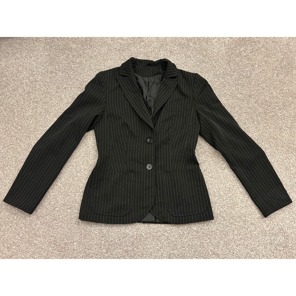 Dorothy Perkins Blazer Womens 8 Black Excellent Pinstripe Tailored 2-Button